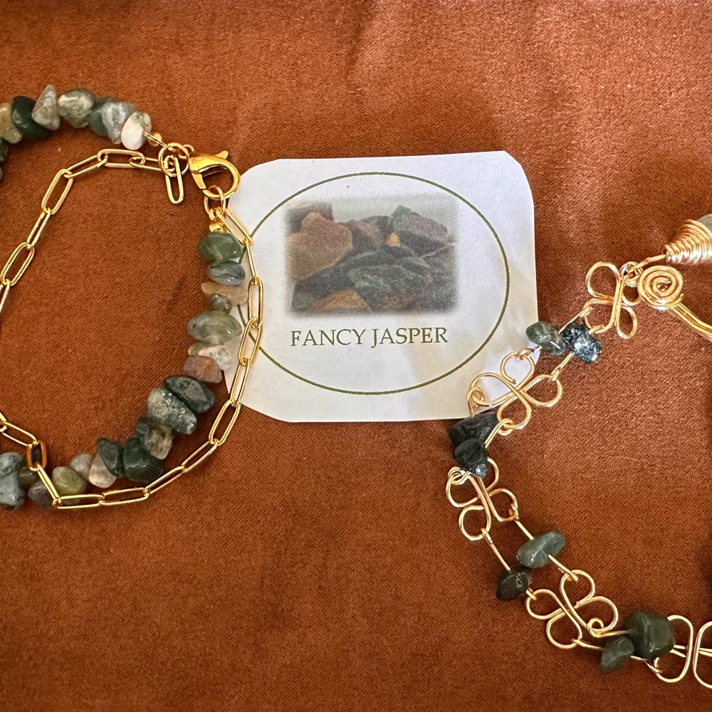 Fancy Jasper Gold and Green Bracelet Set